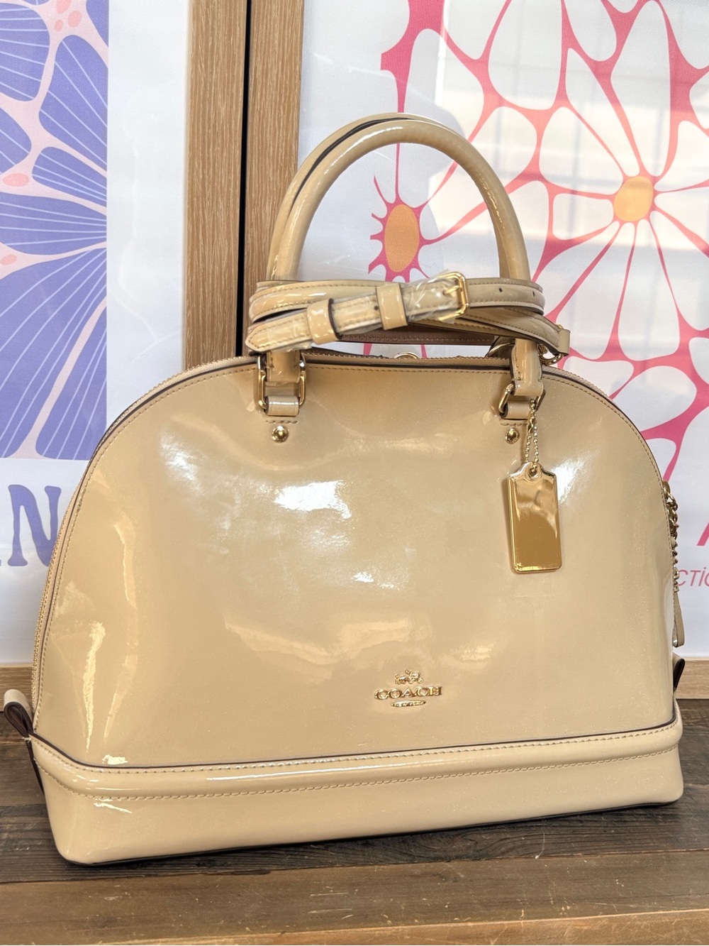 Coach Large Sierra Patent Sparkle Leather Dome Satchel Crossbody Bag Looks New